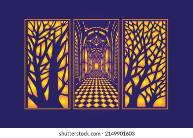Decorative Die Cut Floral islamic Seamless Abstract Pattern Laser Cut Panels Gold Template