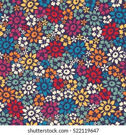 Decorative different color flowers. Seamless pattern background.