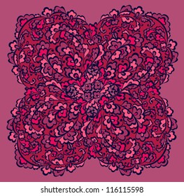 Decorative difficult flowers element. Red and pink. Vector illustration.