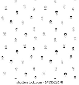 Decorative diverse men's head seamless pattern background Happy Father's Day, International students, Gay Pride. Hand drawn grunge line drawing doodle black and white vector illustration poster