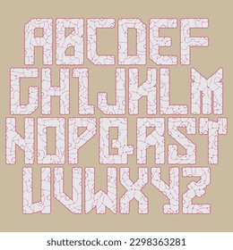 Decorative divided alphabet.Custom vector font.