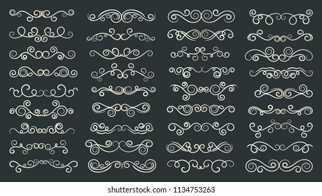 Decorative divider elements for frames and books. Set of simple curls and scrolls. Elegant swirl vector illustration. 