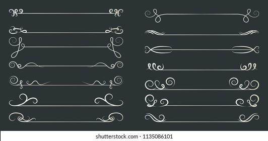 Decorative divider elements for frames and books. Set of simple curls and scrolls. Elegant swirl vector illustration. 