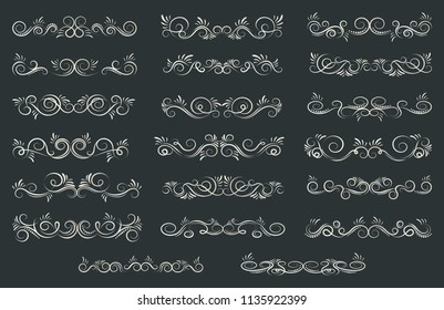 Decorative divider elements for frames and books. Set of simple curls and scrolls. Elegant swirl vector illustration. 