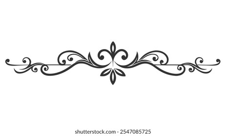 Decorative Divider Line Symmetric Ornamental Border Floral Motif Abstract Flourish Filigree Elements