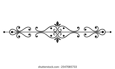 Decorative Divider Line Symmetric Ornamental Border Floral Motif Abstract Flourish Filigree Elements