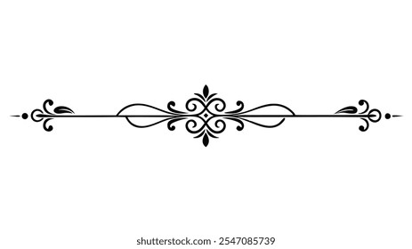 Decorative Divider Line Symmetric Ornamental Border Floral Motif Abstract Flourish Filigree Elements