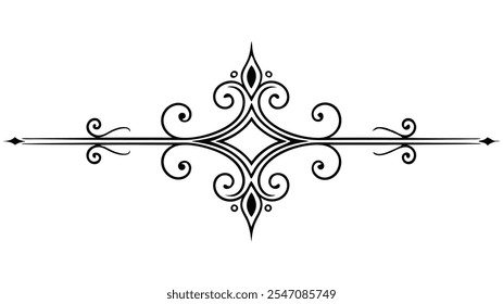 Decorative Divider Line Symmetric Ornamental Border Floral Motif Abstract Flourish Filigree Elements