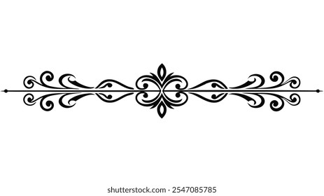 Decorative Divider Line Symmetric Ornamental Border Floral Motif Abstract Flourish Filigree Elements