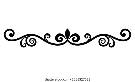 Decorative Divider Line Symmetric Ornamental Border Floral Motif Abstract Flourish Filigree Elements