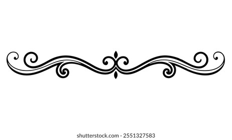 Decorative Divider Line Symmetric Ornamental Border Floral Motif Abstract Flourish Filigree Elements