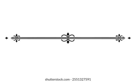 Decorative Divider Line Symmetric Ornamental Border Floral Motif Abstract Flourish Filigree Elements