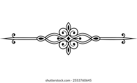 Decorative Divider Line Symmetric Ornamental Border Floral Motif Abstract Flourish Filigree Elements