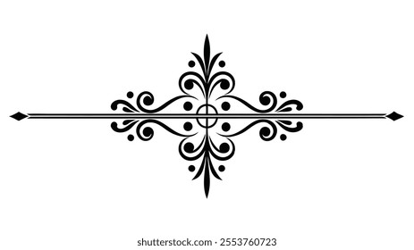 Decorative Divider Line Symmetric Ornamental Border Floral Motif Abstract Flourish Filigree Elements