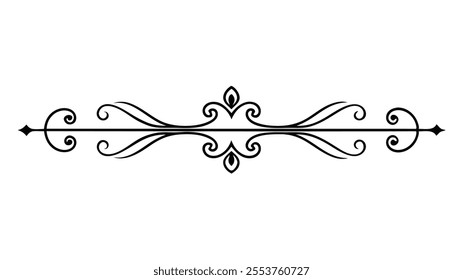 Decorative Divider Line Symmetric Ornamental Border Floral Motif Abstract Flourish Filigree Elements