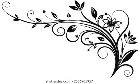 Decorative Divider Line Symmetric Ornamental Border Floral Motif Abstract Flourish Filigree Elements