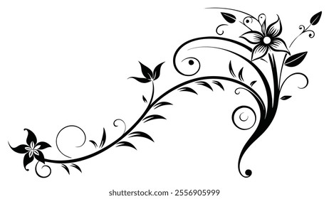 Decorative Divider Line Symmetric Ornamental Border Floral Motif Abstract Flourish Filigree Elements