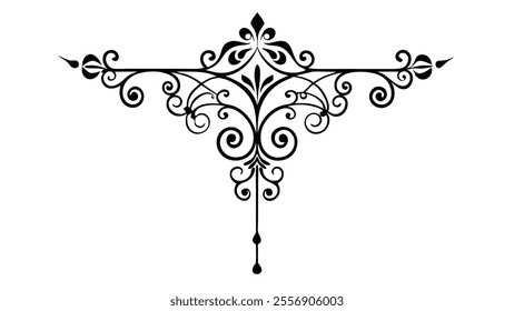 Decorative Divider Line Symmetric Ornamental Border Floral Motif Abstract Flourish Filigree Elements