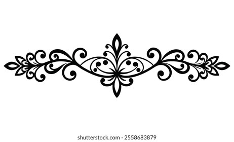 Decorative Divider Line Symmetric Ornamental Border Floral Motif Abstract Flourish Filigree Elements