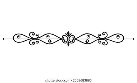 Decorative Divider Line Symmetric Ornamental Border Floral Motif Abstract Flourish Filigree Elements