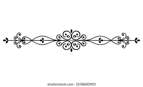 Decorative Divider Line Symmetric Ornamental Border Floral Motif Abstract Flourish Filigree Elements