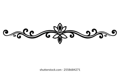 Decorative Divider Line Symmetric Ornamental Border Floral Motif Abstract Flourish Filigree Elements