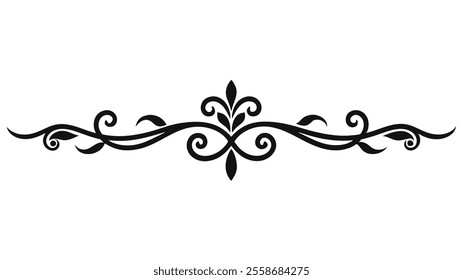 Decorative Divider Line Symmetric Ornamental Border Floral Motif Abstract Flourish Filigree Elements