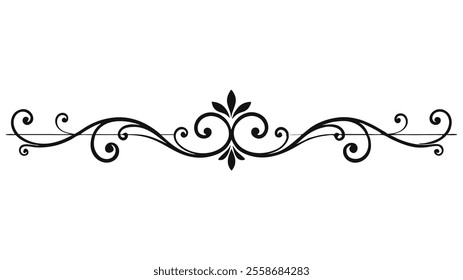 Decorative Divider Line Symmetric Ornamental Border Floral Motif Abstract Flourish Filigree Elements