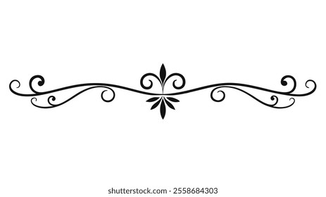 Decorative Divider Line Symmetric Ornamental Border Floral Motif Abstract Flourish Filigree Elements