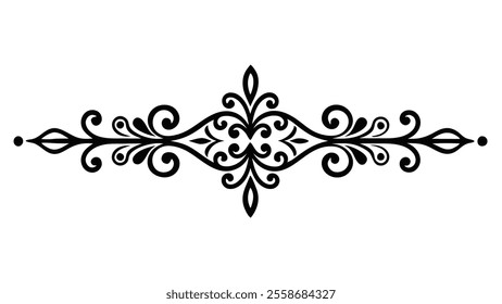 Decorative Divider Line Symmetric Ornamental Border Floral Motif Abstract Flourish Filigree Elements