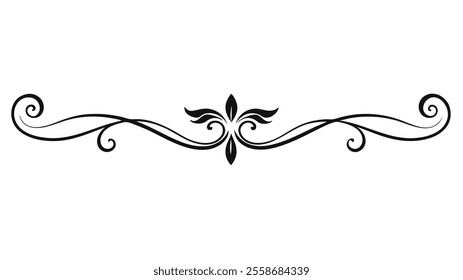 Decorative Divider Line Symmetric Ornamental Border Floral Motif Abstract Flourish Filigree Elements