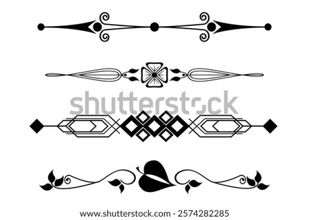 Decorative divider set. Ornamental black lines. Classic floral elements. Elegant vector separators.