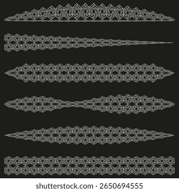 Ensemble de diviseur décoratif. Lignes horizontales ornementales. Arrière-plan noir foncé. Illustration vectorielle.