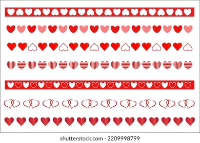 Decorative dividers borders set with hearts shapes for Valentines cards and other designs.
