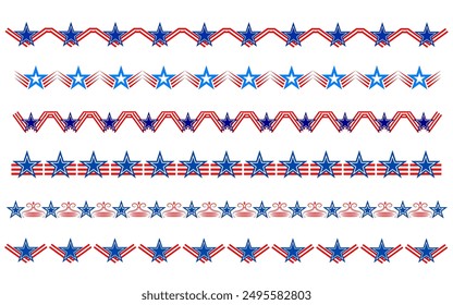 Decorative dividers borders set with US flag symbols vector design template.