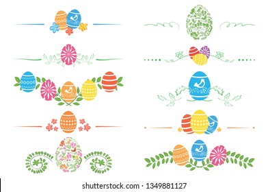 decorative dividers with colored eggs for easter holiday - vector set