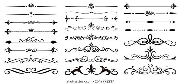 Divisores decorativos e bordas ornamentais elegantes. Separadores antigos, elementos de rolagem ornamentados, delimitadores de texto, quadros decorativos. Projeto vetorial para convite, certificado, cartão retro.