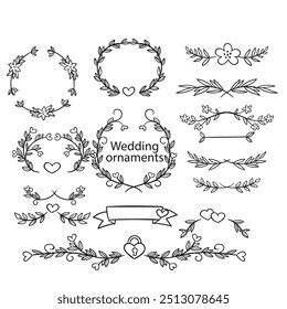 Decorative dividers. Heart, line, swirl, arrow elements for decoration. Calligraphic flourish ornaments. Vintage hand drawn border vector set for greeting and invitation cards, certificates