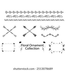 Decorative dividers. Heart, line, swirl, arrow elements for decoration. Calligraphic flourish ornaments. Vintage hand drawn border vector set for greeting and invitation cards, certificates