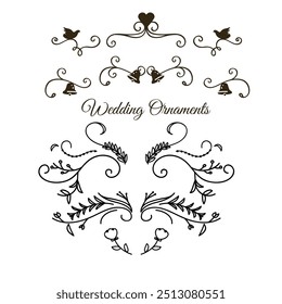 Decorative dividers. Heart, line, swirl, arrow elements for decoration. Calligraphic flourish ornaments. Vintage hand drawn border vector set for greeting and invitation cards, certificates