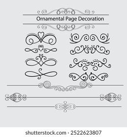Decorative dividers. Heart, line, swirl, arrow elements for decoration. Calligraphic flourish ornaments. Vintage hand drawn border vector set for greeting and invitation cards, certificates