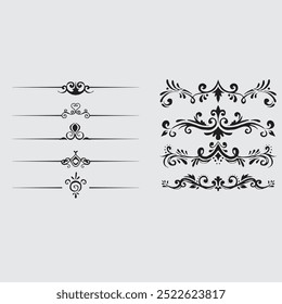Decorative dividers. Heart, line, swirl, arrow elements for decoration. Calligraphic flourish ornaments. Vintage hand drawn border vector set for greeting and invitation cards, certificates