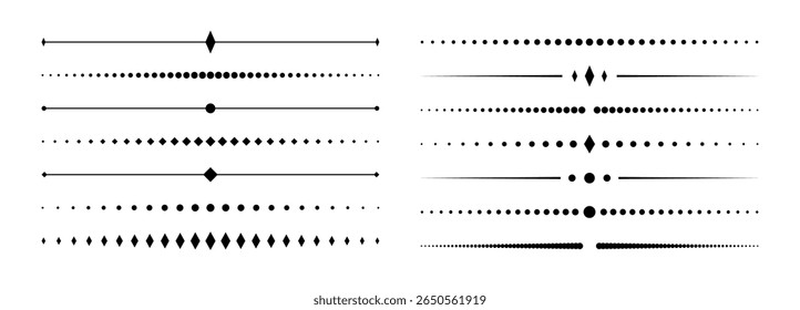 Conjunto de divisores decorativos. Linhas de vetor separadoras de texto de borda pontilhada mínima geométrica abstrata
