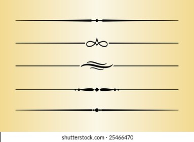 Decorative Dividing Lines #6 - 5 black dividers on golden background