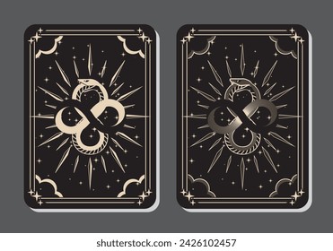 Serie de tarjetas de adivinación decorativas - Ouroboros.
Tarot concepto de cartas mágicas místicas.