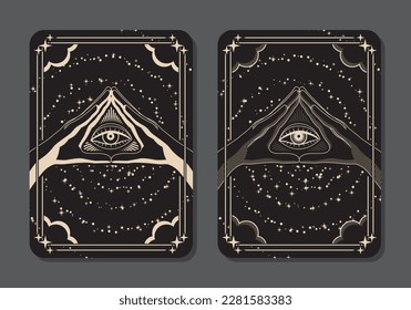 Decorative divination cards series - the eye of true seeing.
Occult magic card for tarot concept.