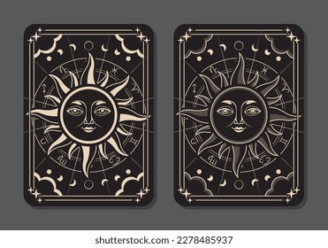 Decorative divination cards series - the sun.
Occult magic card for tarot concept.