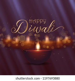 Decorative Diwali background design with oil lamps