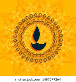 decorative diwali diya mandala style yellow background