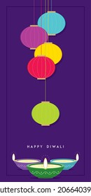 Decorative Diwali Greeting Card Creative Template. Oil Lamp Illustration.